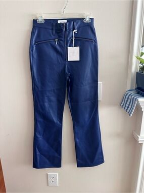 pistola Blue Faux Leather Zip-Front Pants